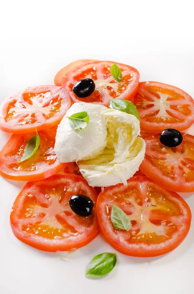 Mediterranean Salad Fresh Ripe Tomatoes Mozzarella — Stock Photo, Image