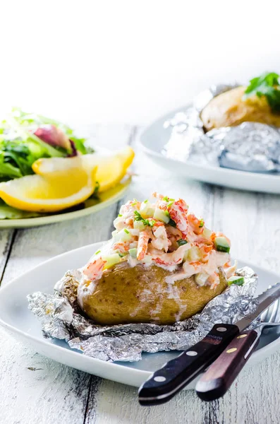 Swedish Topped Backed Potato Shrimps — Stock Photo, Image