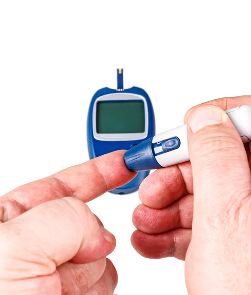 Man use a blood glucose meter — Stock Photo, Image