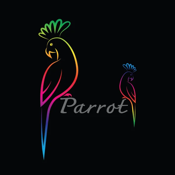 Vektorbild eines Papageien-Designs auf schwarzem Hintergrund, wildes Tier — Stockvektor