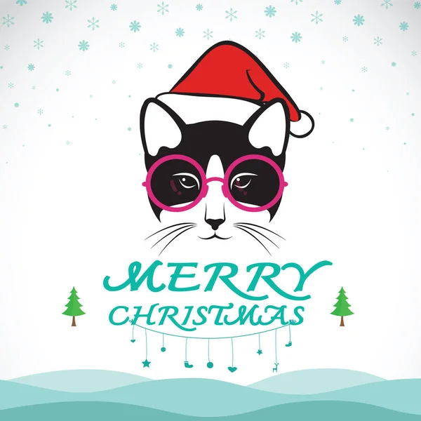 Vetor feliz natal saudação cartão de gato no fundo branco . — Vetor de Stock