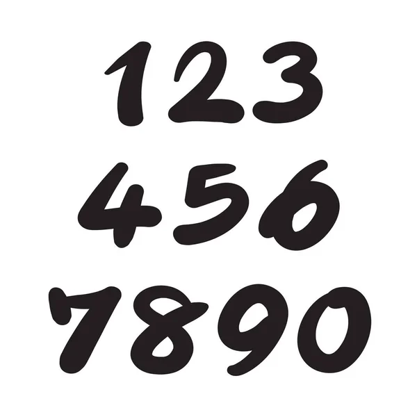 Numéros 0-9 écrits avec un pinceau sur un fond blanc — Image vectorielle