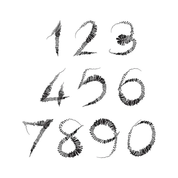 Numbers 0-9 written with a brush on a white background — Stock Vector