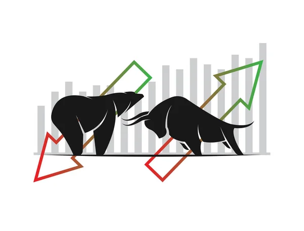 Vektor, býk a medvěd symbolů vývoje akciového trhu. Rostou — Stockový vektor