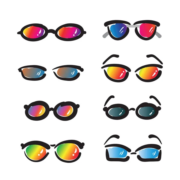 Groupe vectoriel de lunettes de soleil dessinées à la main sur fond blanc . — Image vectorielle