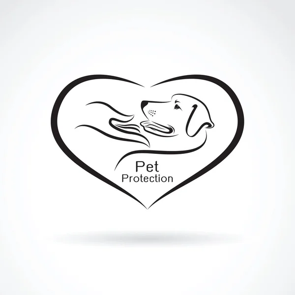 Vector of a dog and hand in the heart on white background. Pet p — Stock Vector