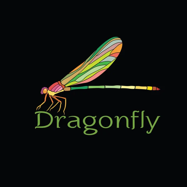 Διάνυσμα της πολύχρωμο dragonfly design(Amphipterygidae) σε μαύρο ΒΑ — Διανυσματικό Αρχείο