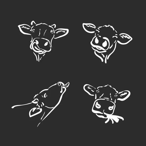 Векторная группа коровьей головы на черном фоне. Фермерское животное . — стоковый вектор