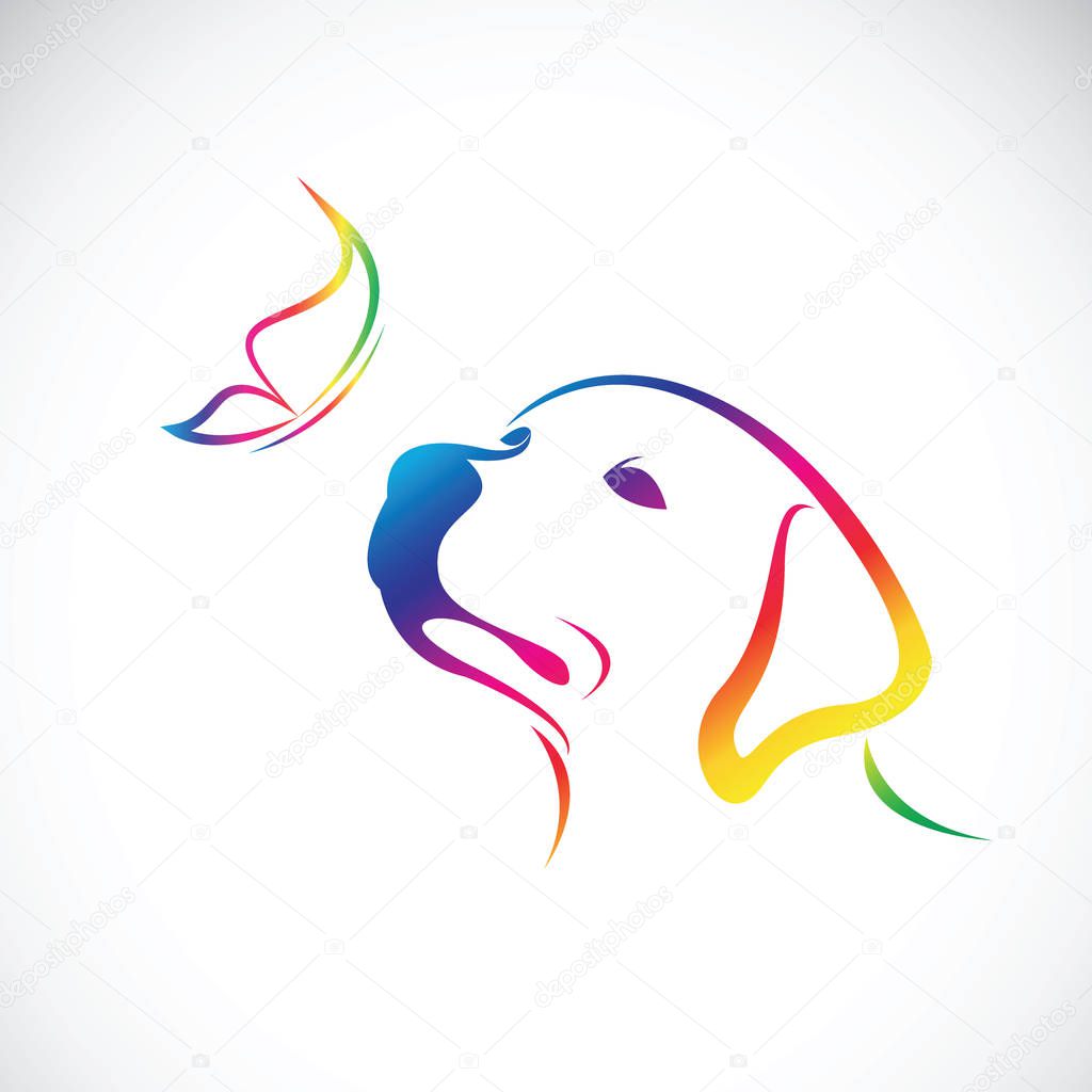 Vector of dog(labrador) and butterfly on white background. Pet Animal.