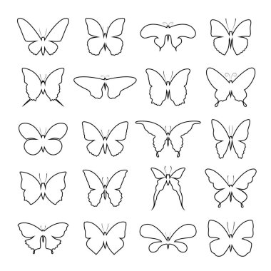 Beyaz zemin üzerinde bir kelebek şeklinde grup vektör. Tereyağı