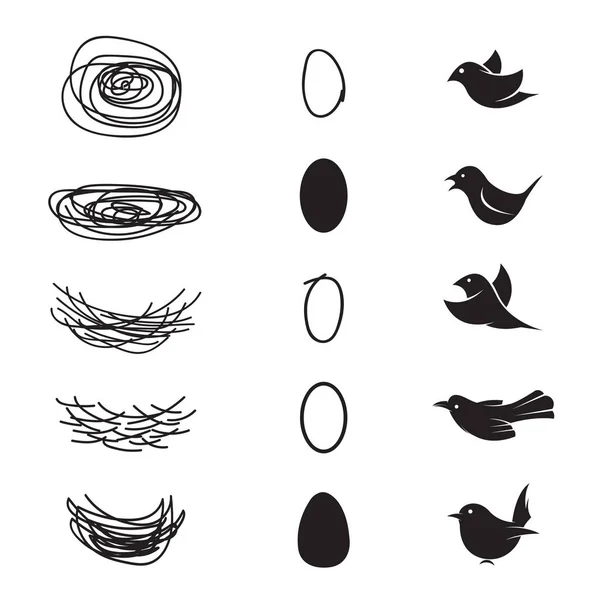 Vector of bird's nest and eggs and birds on white background. — Stock Vector