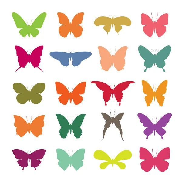 Grupo vectorial de mariposas de colores sobre fondo blanco. Butterfl — Vector de stock