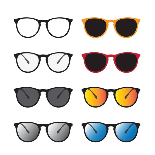 Vector group of an glasses and sunglasses isolated on white back — Stock Vector