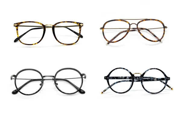 Group of modern fashionable spectacles isolated on white backgro — Stock Photo, Image