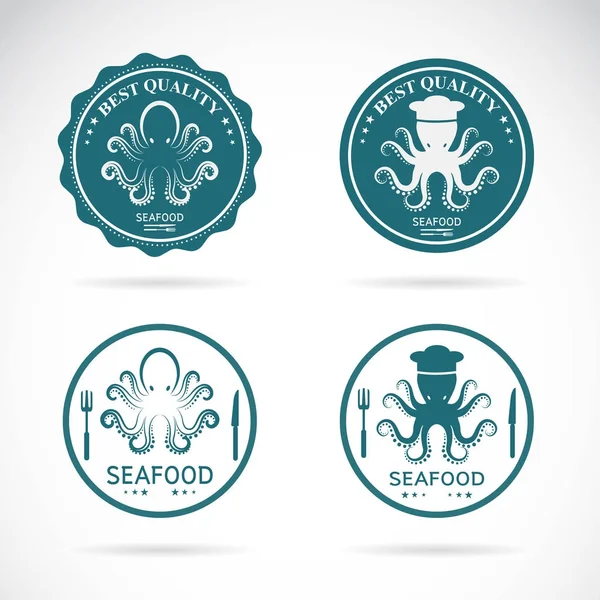Set of vector octopus seafood labels on white background. Animal — Stock Vector