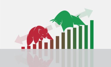 Vektör borsa eğilimlerin boğa ve ayı sembollerin. Büyüt