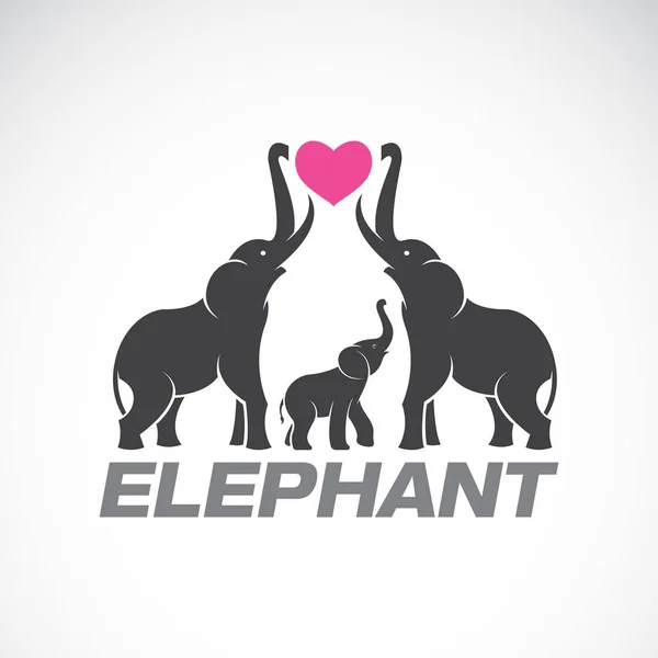 Vector of family elephants and pink heart on white background, — Stock Vector