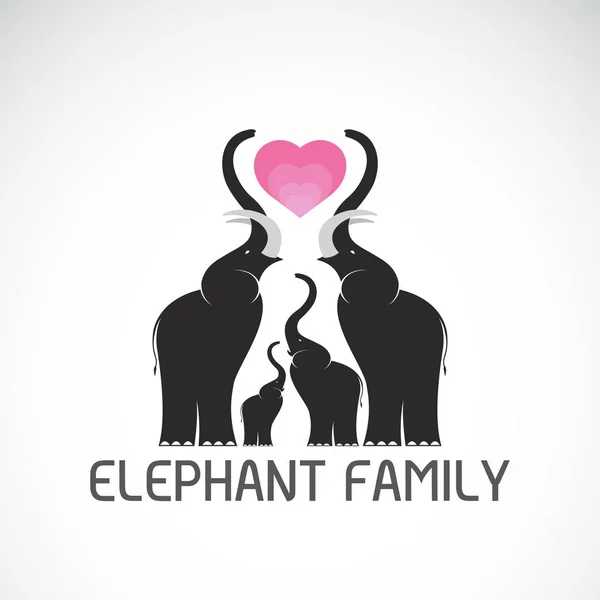Vetor de elefantes familiares e coração rosa sobre fundo branco . — Vetor de Stock