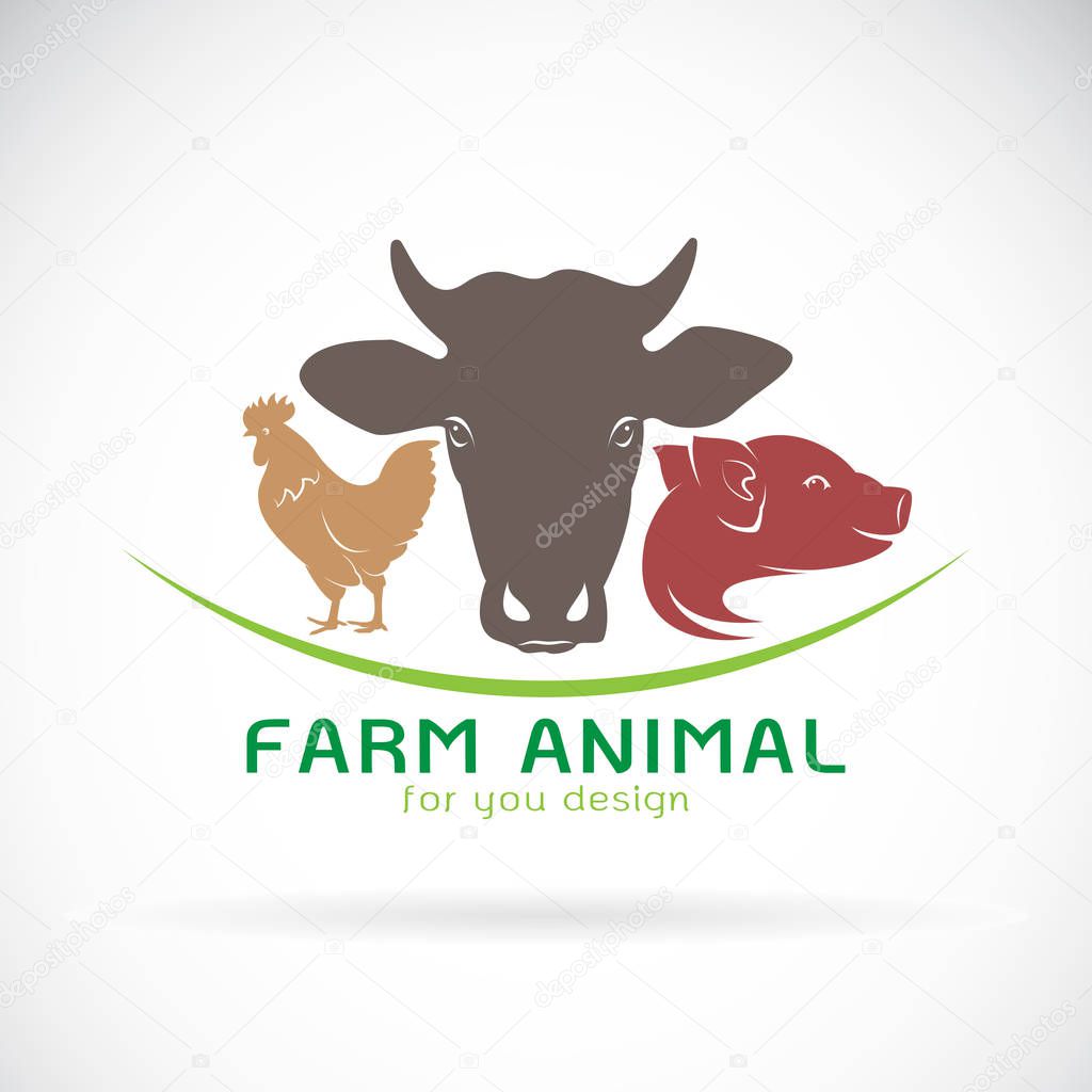 Vector group of animal farm label., Cow, pig, chicken. Logo Animal.