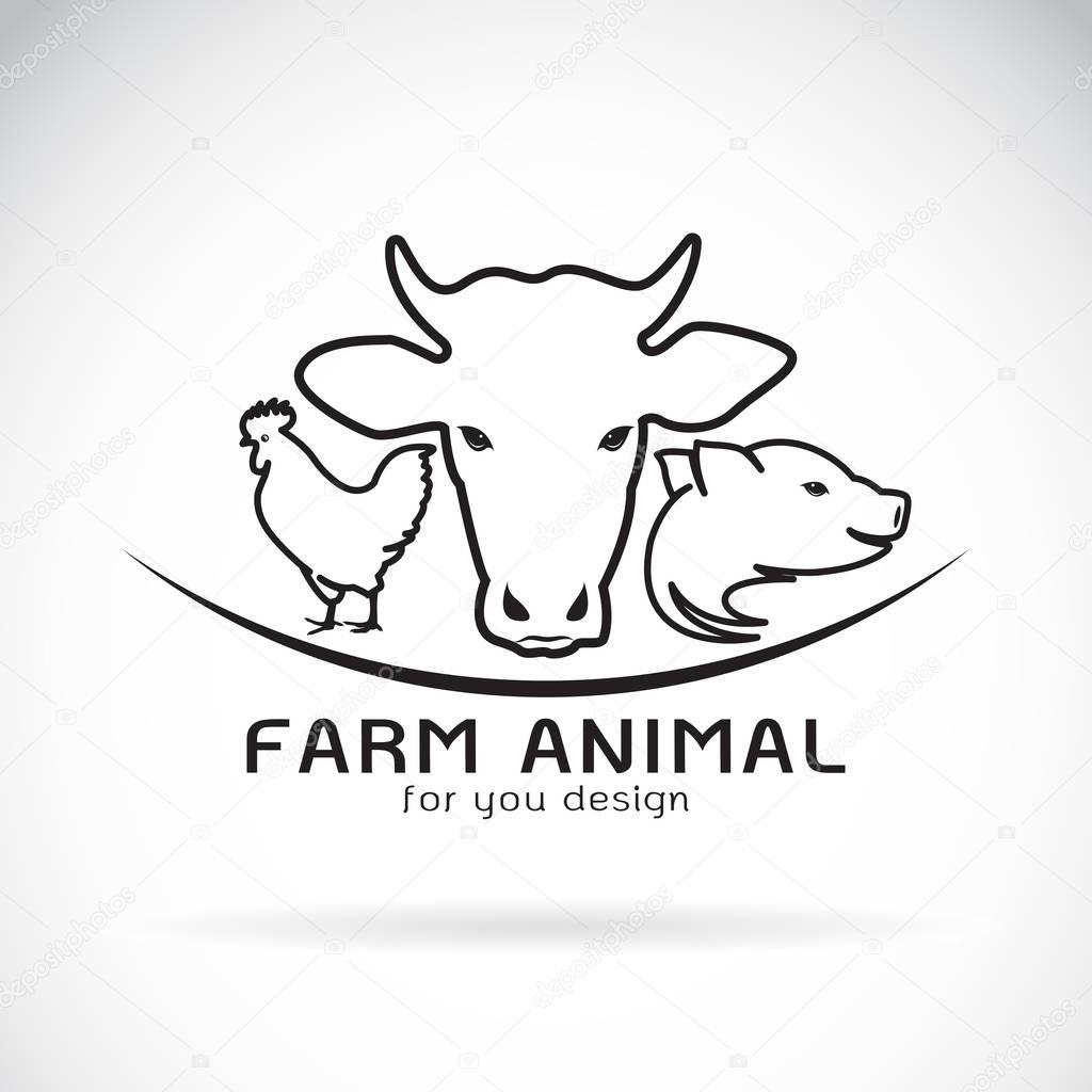Vector group of animal farm label., Cow, pig, chicken. Logo Animal.