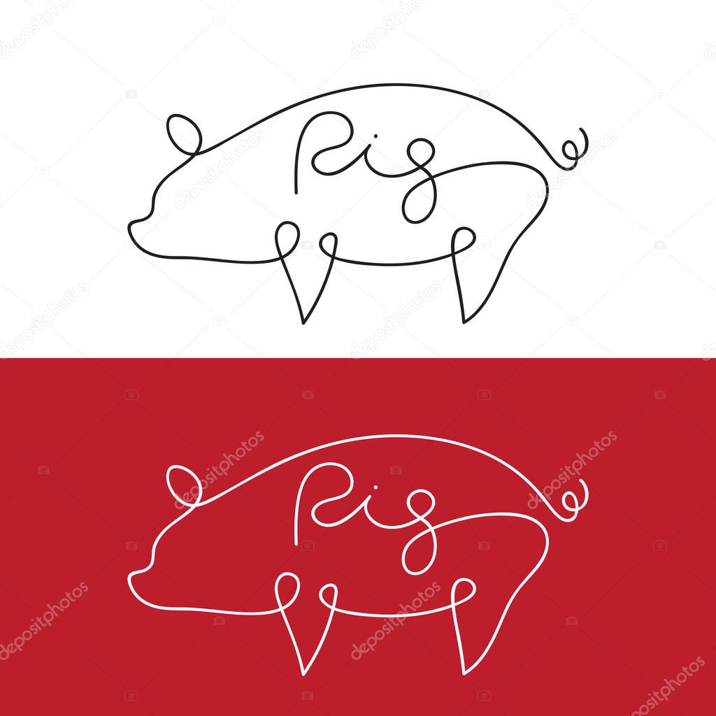 Vector of line design silhouette of pig on white background and 
