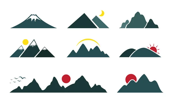 Conjunto vectorial de montaña sobre fondo blanco . — Vector de stock