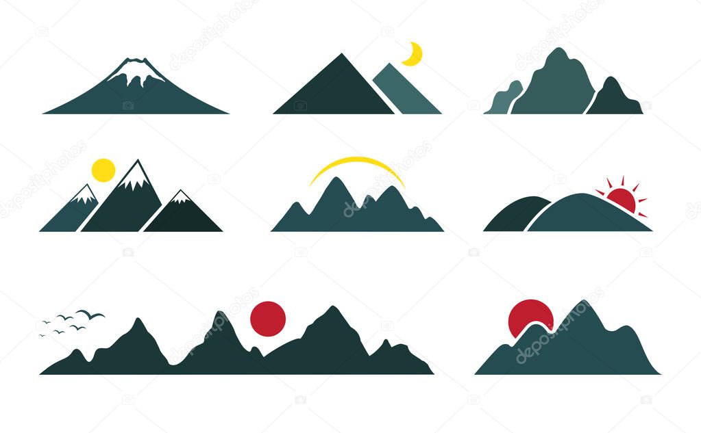 Vector set of mountain on white background. Easy editable layered vector illustration.