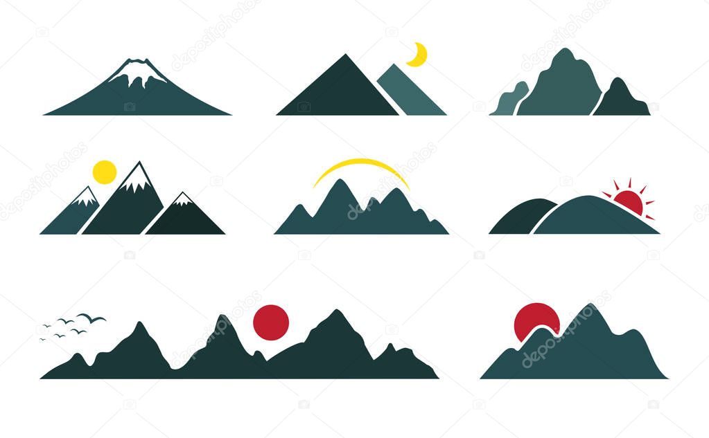 Vector set of mountain on white background.