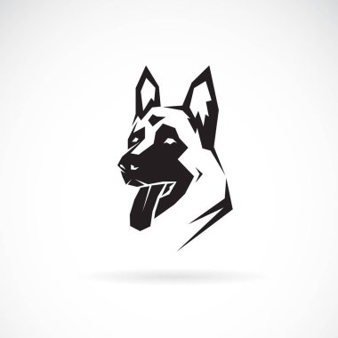 Beyaz arka planda köpek kafası (Alman çoban köpeği) taşıyıcısı. Evcil hayvan.
