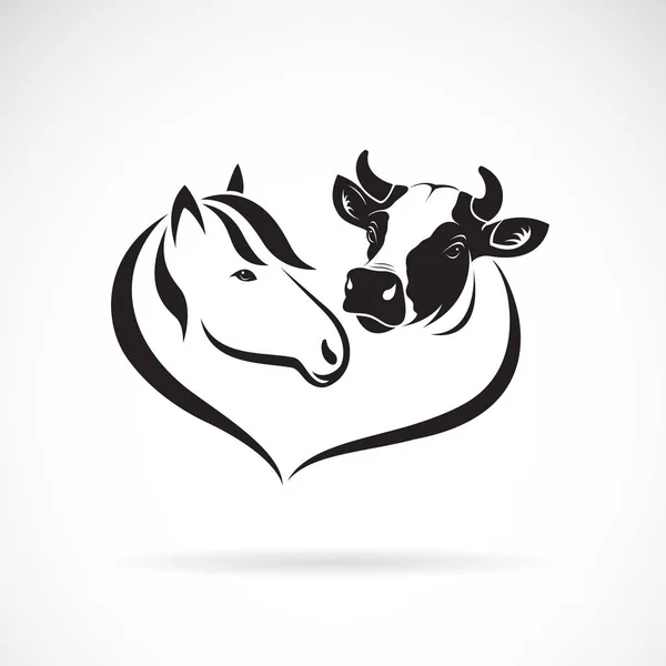 Vector de cabeza de caballo y diseño de cabeza de vaca sobre un fondo blanco . — Vector de stock