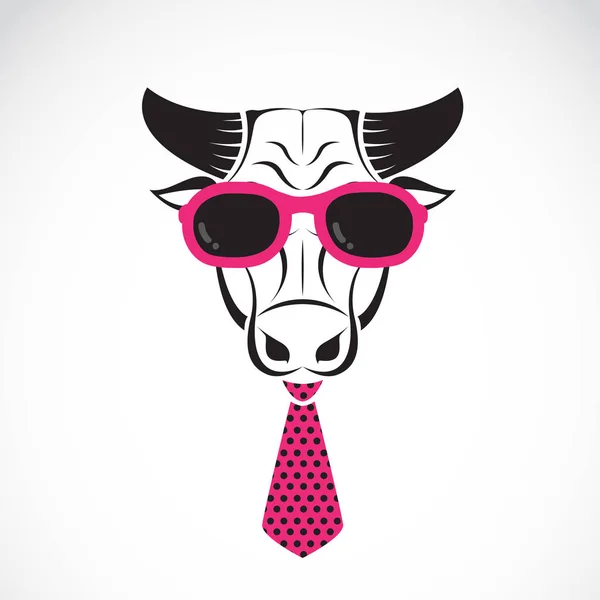 Vector Toro Con Gafas Sol Corbata Sobre Fondo Blanco Animal — Vector de stock