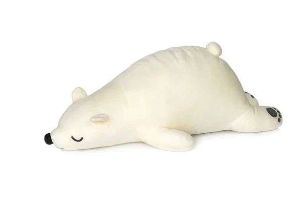 Afbeelding Van Witte Teddybeer Slaapt Geïsoleerd Witte Achtergrond Dierlijke Poppen — Stockfoto