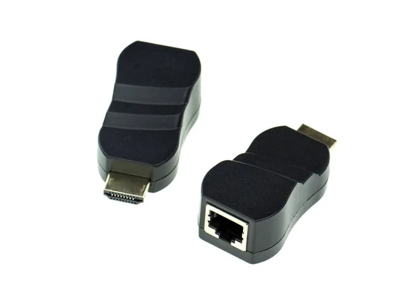 Afbeelding Van Hdmi Extender Naar Netwerk Lan Internet Adapter Computer — Stockfoto