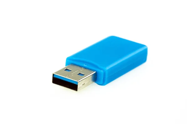 Afbeelding Van Blauwe Usb Flash Drive Geïsoleerd Witte Achtergrond Computerhardware — Stockfoto