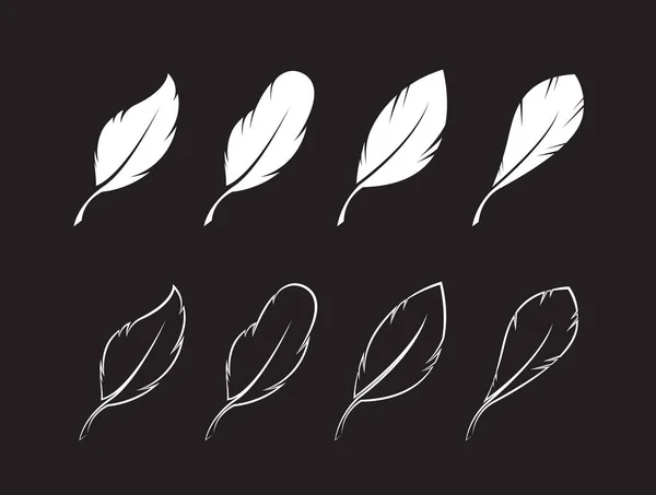 Groupe Vectoriel Plumes Blanches Sur Fond Noir Illustration Vectorielle Couches — Image vectorielle