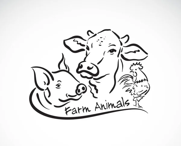 Vector Group Animal Farm Label Cow Pig Chicken Logo Animals — Vector de stock