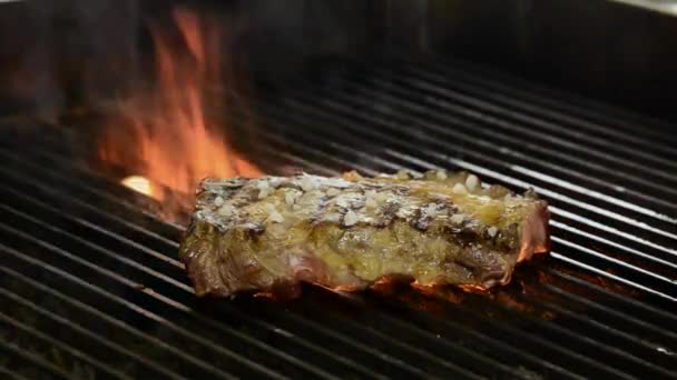 Grilling meat steak — Stock Video