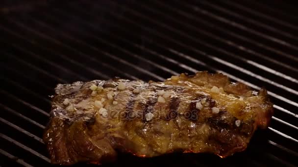 Grilling meat steak — Stock Video