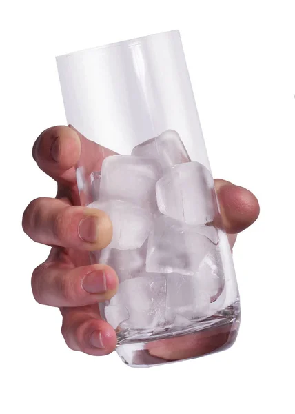 Человек Держит Стакан Льдом Кубики Изолированы Белом Фоне — стоковое фото