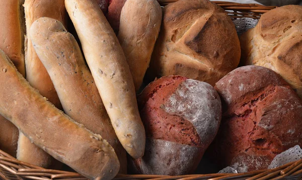 Different Fresh Breads Close View — Stock Photo, Image