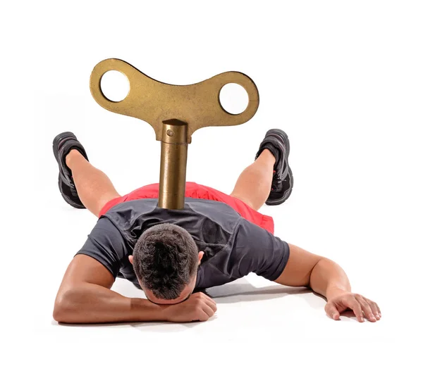 Exhausted Trainer Low Energy Nutrition Concept — Stock Photo, Image