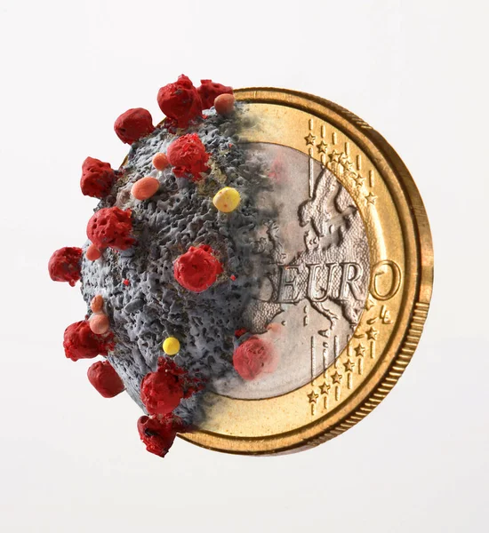 Coronavirus Europe Contagion Euro Coin White Background — стокове фото