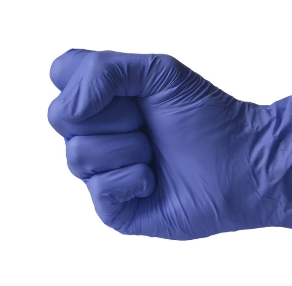 Surgeon Glove Punch Hand Sign Isolated White Background — Stock Photo, Image