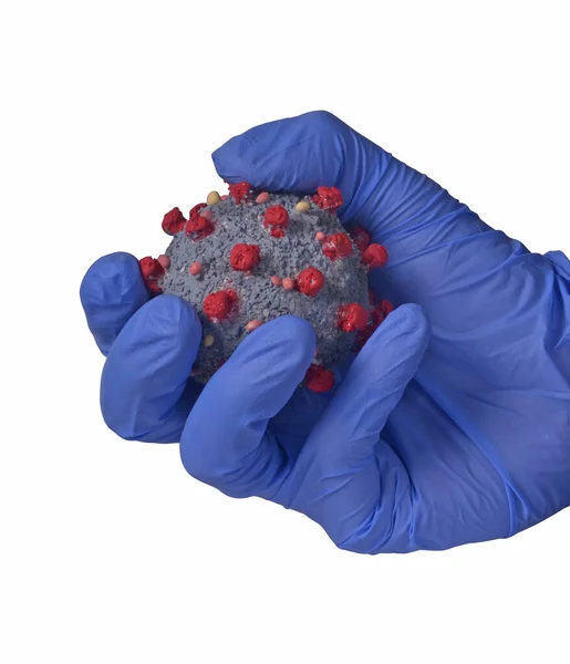 Vetenskapsman Hand Hålla Virus Molekylär Struktur Händerna Vit Bakgrund — Stockfoto