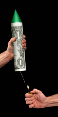 Dolar banknotları ekonomisini kara zemindeki ekonomik krizden sonra roketle başlatmak. ABD ekonomisini başlatmak.