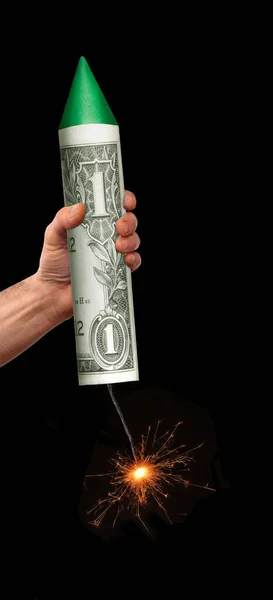 Launching Dollar Economy Dollar Bill Rocket Economic Crisis Black Background — Stock Photo, Image