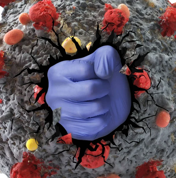 Medic Hand Punch Coronavirus Molecular Defeated Virus — Stock fotografie