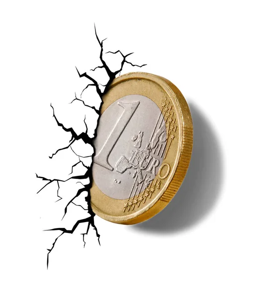 Wirtschaft Der Europäischen Union Kollabiert Euro Münze Die Mauer Und — Stockfoto