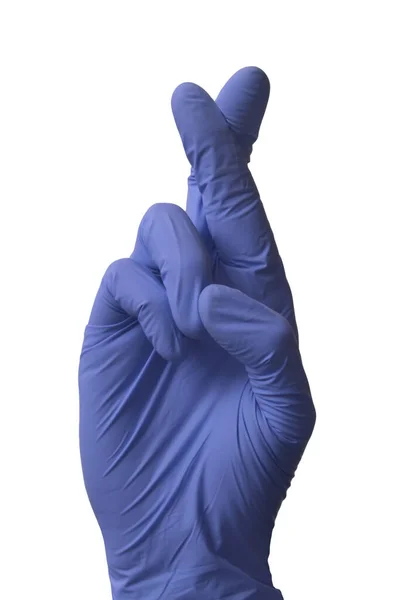 Surgery Doctor Crossing Fingers Sigh Hand Glove — Stock Photo, Image