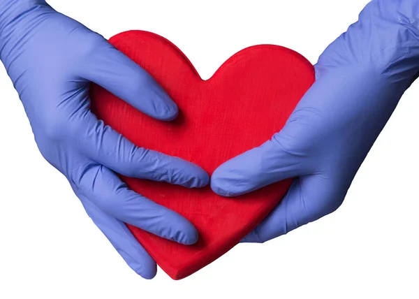 Руки Доктора Держат Защищают Большое Сердце Белом Фоне — стоковое фото